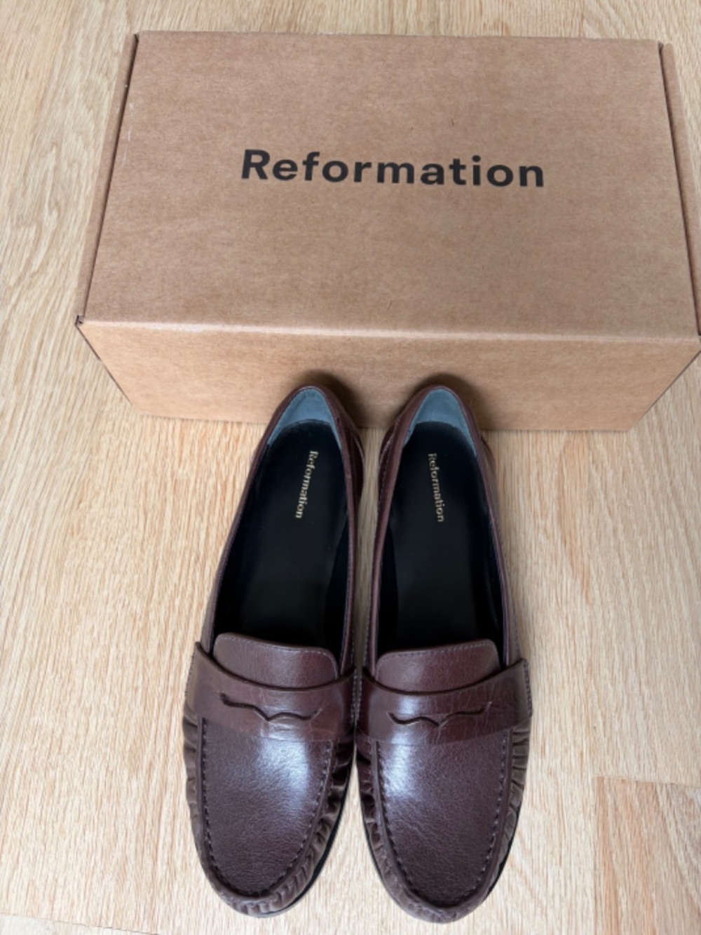 Reformation Ani Ruched Loafer - 7.5 - Espresso Leather